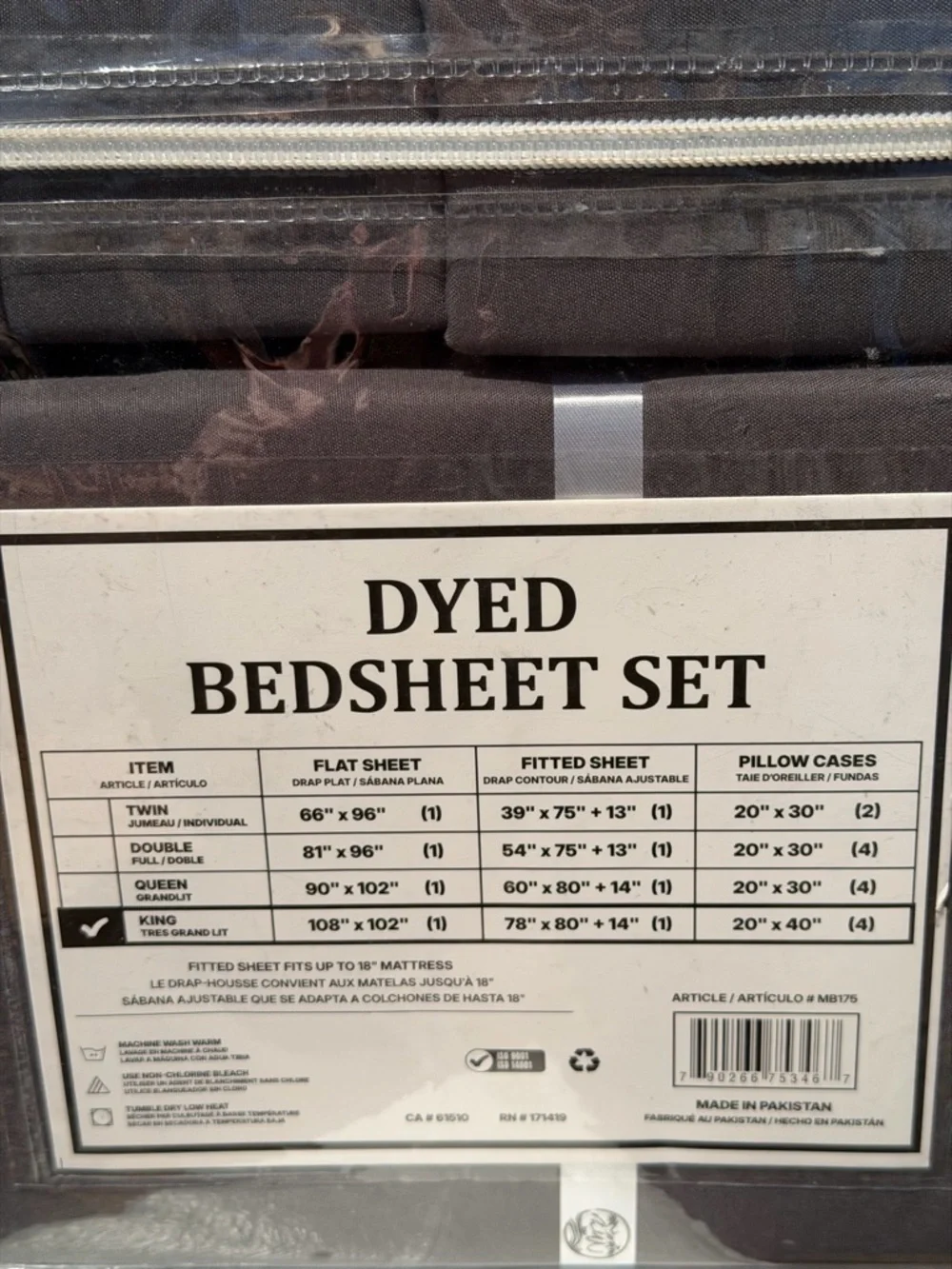King Size 6-Piece Dyed Bedsheet Set - King, Charcoal Gray